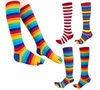 AOOPOO 4 Pairs Colorful Striped Knee-Length Thigh High Long Five Finger Socks for Ladies Women Girls, Casual Boot Socks, Long Tube Stockings with Toes for Sports Running Daily Wear, UK 4-9/EU 35-40