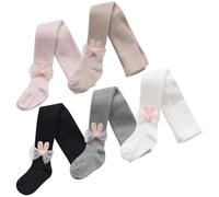 AOOPOO 5 Pack Girls Tights Back to School Uniform Plain Tights Socks Knit Cotton Rich Baby Girl Leggings with Rabbit Bow Toddler Pantyhose for Toddler Girls 1-10 Years