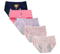 AOOPOO 5 PCS Girls Menstrual Period Pants Teenager, Kids Soft Cotton Menstrual Briefs, Period Knickers Girls Leak-Proof, Clean And Washable, Teenage Underwear for 8-16 Years