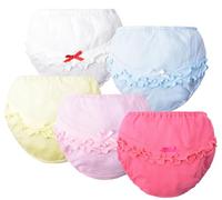 AOOPOO 5PCS Baby Girls and Little Girls Panties Cotton Diaper Cover Bloomer Baby Girls and Little Girls Panties, Solid Color, with flounces, elegant and Comfortable