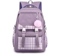 AOOPOO College Campus Schoolbag with Fur Ball Ornament, Color Block School Backpack Burden Alleviation Girls Schoolbag Junior Shoulder Backpack for Primary Junior High School University