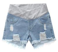 AOOPOO Maternity Shorts Women's Jeans Shorts Cotton Leggings Short Maternity Adjustable Belly Band Pants Over Bump for Summer Pregnancy Blue