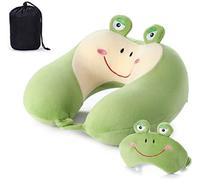 AOOPOO Memory Foam Travel Pillow Kids Neck Pillow Cute Animal Shape Neck Pillow Headrest Baby Travel Sleeping Pillow with Eye Cover Storage Bag for Home, Office, Camping, Travelling, Sleeping (Frog)