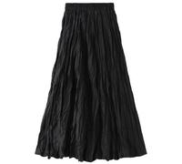 AOOPOO Pleated Elastic High Waist Maxi Skirt - Retro Crinkle Midi Elegant Summer Casual Slimming Bodycon Solid Color for Evening Special Occasion Holiday Black