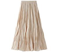 AOOPOO Pleated Elastic High Waist Maxi Skirt - Retro Crinkle Midi Elegant Summer Casual Slimming Bodycon Solid Color for Evening Special Occasion Holiday