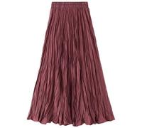 AOOPOO Pleated Elastic High Waist Maxi Skirt - Retro Crinkle Midi Elegant Summer Casual Slimming Bodycon Solid Color for Evening Special Occasion Holiday Burgundy