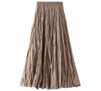 AOOPOO Pleated Elastic High Waist Maxi Skirt - Retro Crinkle Midi Elegant Summer Casual Slimming Bodycon Solid Color for Evening Special Occasion Holiday Khaki
