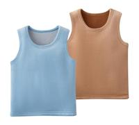 AOOPOO Set of 2 Kids Girls Boys Solid Colors Thermal Undershirt, Winter Warm Fleece-Lined Sleeveless Vest T-Shirt Top Underwear Kids Thermal Tank Top for Girls Boys 2-13 Years