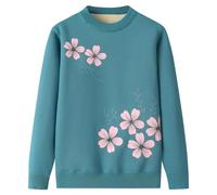 AOOPOO Sweater for Women Middle and Older Age Ladies Fall Winter Warm Knitted Sweater Granny Coat Jacket Clothing Thickened Plush Lining Mother Sweater Old Lady Casual Top, S-XL Blue