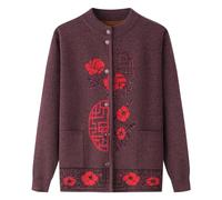 AOOPOO Thick Warm Grandma Winter Sweater Cardigan, Women's Embroidered Cashmere Coat Middle-Aged Elderly Mother Knitted Jacket, Classic Chunky Winter Old Lady Knitwear Coffee