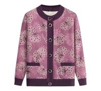 AOOPOO Thick Warm Grandma Winter Sweater Cardigan, Women's Embroidered Cashmere Coat Middle-Aged Elderly Mother Knitted Jacket, Classic Chunky Winter Old Lady Knitwear Purple