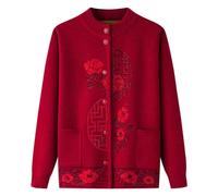 AOOPOO Thick Warm Grandma Winter Sweater Cardigan, Women's Embroidered Cashmere Coat Middle-Aged Elderly Mother Knitted Jacket, Classic Chunky Winter Old Lady Knitwear