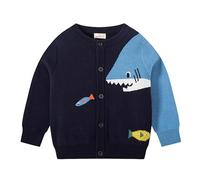 AOOPOO Toddler Baby Boy Cardigans, Baby Boy Cartoon Shark Pattern Knit Cardigan Sweater, Warm Pullover Tops Warm Fleece Sweater Knitwear Outerwear Clothes for 1-8 Years Blue