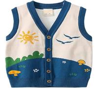AOOPOO Toddler Baby Boys Girls Sweater Vest V-Neck Button Cardigan Vest Cute Printed Sleveeless Waistcoat Top 1-9 Years Blue