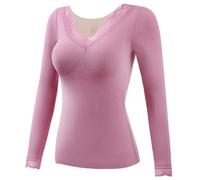 AOOPOO Womens Thermal Underwear Base Layer Tops Fleece Lined Undershirt Top Lace Long Sleeve Camisole Vest Padded Soft Stretch Shirt Winter Warm Top for Women Winter Purple