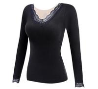 AOOPOO Womens Thermal Underwear Base Layer Tops Fleece Lined Undershirt Top Lace Long Sleeve Camisole Vest Padded Soft Stretch Shirt Winter Warm Top for Women Winter Black