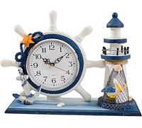 AOOPOO Wooden Mediterranean Art Clock, Shabby Chic Lighthouse Ornament Rubber Kids Table Clock, Lighthouse Mantle Clocks Ocean Nautical Clock Decor for Bathroom Kitchen (Seagull)