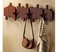 AooQie 72cm Wooden Flip-Down Wall Coat Rack - Decorative Skyline Silhouette Retractable Hook Organizer, Space-Saving Entryway Hanger for Coats, Hats, Bags & Towels in Hallway, Bedroom, and Mudroom