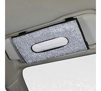 aoory Car Tissue Box Bling Bling Sun Visor With Crystal Diamond Leather Car Napkin Holder Anti-blocking Sight - Black
