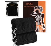 AOOSA 2 Pcs African Net Sponge with Knots, Authentic Back Scrubber & Exfoliating Bath Sponge, Long Body Scrubber for Smooth Skin, Fast Drying Shower Sponges for Women & Men- Black