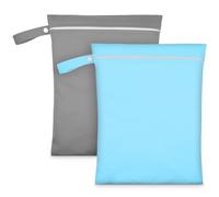 AOOSA 2 PCS Wet Bags, Reusable Cloth Nappy Wet Bags with Handle and Zipper,Lightweight Waterproof Travel Laundry Bag, Washable Wet Dry Bag for Travel Beach Swimming Gym Yoga Camping(Gray&Blue)