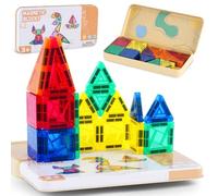 AOOSA 26 Pcs Mini Travel Magnetic Tiles Set, Magnet Building Tiles with Storage Tin, Educational Toys Travel Sets, Magnetic Blocks Building Travel Toys, Construction Toys for Birthday Gift for Kids