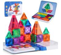 AOOSA 40 Pcs Mini Travel Magnetic Tiles Set, Educational Toys Travel Sets | Magnet Building Tiles with Storage Tin, Magnetic Blocks Building Travel Toys, Construction Toys for Birthday Gift for Kids