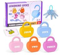 AOOSA 5 Set Unlock Key Toys, Locks and Key Toys for Toddlers 3+, Montessori Early Education Key Digital Unlock Toy, Lock and Key Toy to Develop Fine Motor Skills, Graphic Pairing Cognition