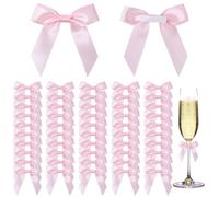 AOOSA 50 Pcs Self Adhesive Bows, 6cm Satin Ribbon Mini Bows, Pink Ribbon Bow with Sticky Backs for Gift Wrapping, Bow Decorations for Craft DIY Sewing Wedding Birthday Party Bakery Candy Bags