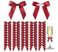 AOOSA 50 Pcs Self Adhesive Bows, 6cm Satin Ribbon Mini Bows, WineRed Ribbon Bow with Sticky Backs for Gift Wrapping, Bow Decorations for Craft DIY Sewing Wedding Birthday Party Bakery Candy Bags