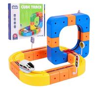 AOOSA 51pcs Electric Train Set, Magic Rail Cube Train Set, with Gravity-Defying Motorized Train, Traffic Signs, 3D Embedded Layouts Train Track Set, Birthday Gifts for Boys & Girls Age 3+