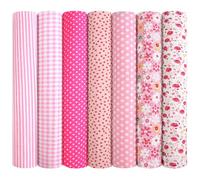 AOOSA 7pcs Fabric Bundles, 20"x20" Cotton Quilting Fabric Squares, Soft Durable Material & Stylish Patterns, Floral Precut Squares Patchwork for Quilting, Sewing, DIY Crafts, Mask, Home Décor, Pink
