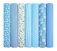 AOOSA 7pcs Fabric Bundles, 20"x20" Cotton Quilting Fabric Squares, Soft Durable Material & Stylish Patterns, Floral Precut Squares Patchwork for Quilting, Sewing, DIY Crafts, Mask, Home Décor, Blue