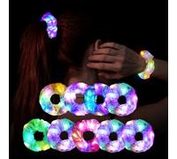 AOOSA 9 PCS Light Up Hair Scrunchies, 3 Colors Light Modes LED Lit Hair Tie Soft and Elastic for Glow Party, Carnival, Halloween, Concert, New Years - Transparent