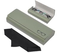 AOOSA Glasses Case Hard Shell, Portable Spectacle Cases for Women Men, PU Leather Sunglasses Case with Cleaning Cloth, Glasses Protective Storage Box for Travel Reading Study Work, Green
