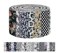 AOOSA Jelly Roll Fabric Strips for Quilting, 40 Strip Cotton Quilting Fabric 2.5 x 44 Inch, Precut Bundle Roll with 20 Assorted Floral Prints, Fabric Jelly Rolls for Sewing, Blanket, DIY Crafts, Black