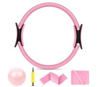 AOOSA Pilates Ring Set, 15'' Premium Magic Circle with Dual Padded Handles, 4 PCS Pilates Equipment Includes Latex Resistance Band, Yoga Ball, Elastic Resistance Circle, Good for Yoga, Core Training