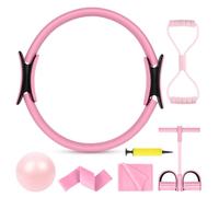 AOOSA Pilates Ring Set, 15'' Premium Magic Circle with Dual Padded Handles, 6 PCS Pilates Equipment Includes Latex Resistance Band, Yoga Ball, Elastic Resistance Circle, Pedal Puller, Figure 8 Puller