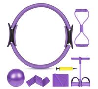 AOOSA Pilates Ring Set, 15'' Premium Magic Circle with Dual Padded Handles, 6 PCS Pilates Equipment Includes Latex Resistance Band, Yoga Ball, Elastic Resistance Circle, Pedal Puller, Figure 8 Puller
