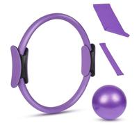AOOSA Pilates Ring Set, Pilates Fitness Kit Includes Premium Magic Circle with Dual Padded Handles, Latex Resistance Band, Yoga Ball, Elastic Resistance Circle, 4PCS Pilates Training Accessories