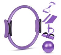 AOOSA Pilates Ring Set, Pilates Fitness Kit Includes Premium Magic Circle with Dual Padded Handles, Latex Resistance Band, Yoga Ball, Elastic Resistance Circle, Pedal Puller, Figure 8 Puller (6PCS)
