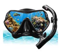 AOOSA Snorkel Set Adults, Anti-Fog Tempered Glass Diving Mask Snorkeling Gear, Leak-Proof Panoramic Wide View Snorkelling Goggle, Dry Top Snorkel Kit for Snorkeling Scuba Diving Swimming Travel