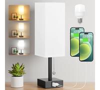 Aooshine Bedside Lamp, Table Lamp for Bedroom, Lamp with USB C+A Charging Ports, Small Bedroom Lamp with 3-Color Modes with Pull Chain, Bedroom Lamp with White Fabric Shade(LED Bulb Included)