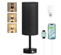 Aooshine Bedside Lamps, Dimmable Table Lamps with Black Fabric Shade,Metal Base(Bulb Included)