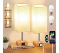 Aooshine Bedside Lamps Set of 2, 3-Way Dimmable Table Lamp with USB-C+A Charging Ports,Lamps for Bedroom with Linen Fabric Shade(Bulbs Included)