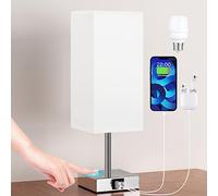 Aooshine Bedside Lamps, Touch Control Table Lamp with USB C Charging Ports, Lamps 3 Way Dimmable, for Bedroom Living Room-White Fabric Shade (LED Bulb Included)