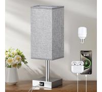 Aooshine Bedside Lamps, Touch Control Table Lamp with USB C Charging Ports, Lamps 3 Way Dimmable, for Bedroom Living Room-Coarse Grey Fabric Shade (LED Bulb Included)