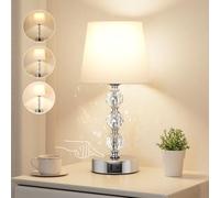 Aooshine Bedside Table Lamp, Crystal Touch Lamps Bedside with USB C+A Charging Ports, Small Bedside Lamp with 3 Way Dimmable, Bedroom Lamp with White Fabric Shade for Living Room (LED Bulb Included)