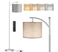 Aooshine Grey Floor Lamp for Living Room, 60" Modern Arc Standing Lamps with Remote Control and Stepless Dimmable Colors Temperature & Brightness, Silver Pole(Bulb Included)