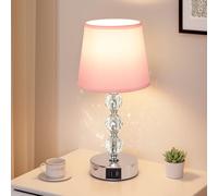 Aooshine Pink Crystal Touch Bedside Lamp, Bedside Lamps with 3 Way Dimmable, Small Bedside Lamp with USB C+A Charging Ports, Bedroom Lamp with Pink Fabric Shade for Living Room (LED Bulb Included)